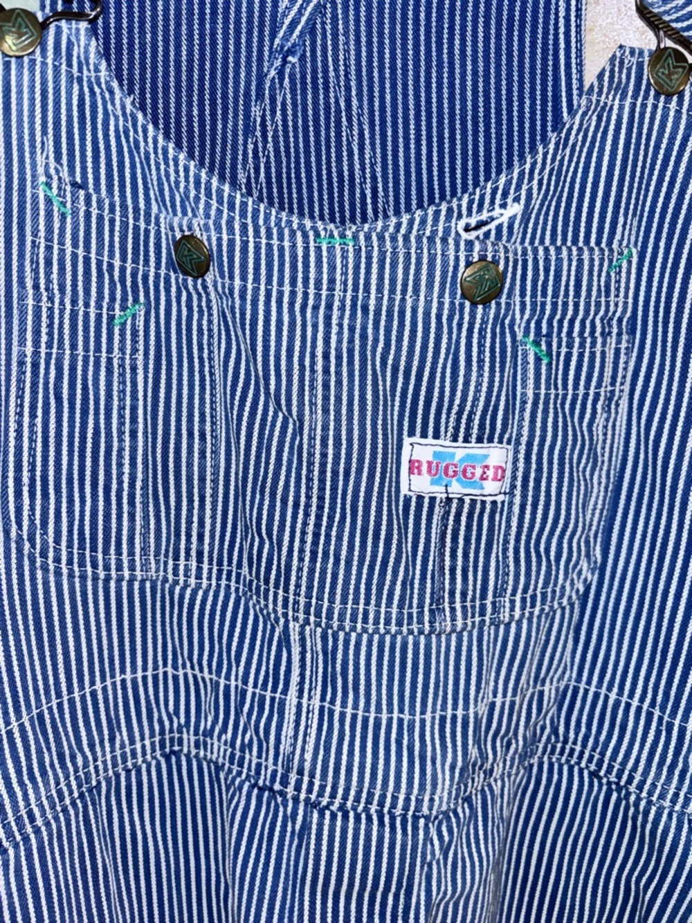Vintage 80s Rugged Denim Men’s Bib Overalls Jeans USA 36 X 32 Pinstriped - Picture 5 of 6